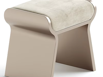 Contemporary Stool With Metallic Frame Beige Upholstered Seat And Unique Geometric Legs 3d model