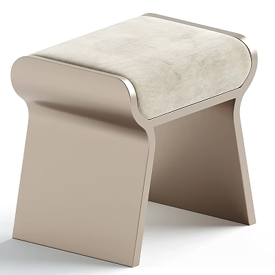 Contemporary Stool With Metallic Frame Beige Upholstered Seat And Unique Geometric Legs 3d model