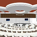 Spacious Conference Room With Round Table Black Chairs Modern Chandelier Large Windows And Flat Screens