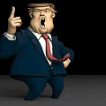 3D Cartoon Game Character With Blue Suit Red Tie Pointing Finger Open Mouth Expression