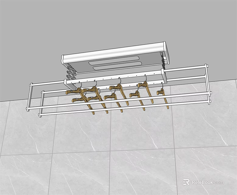 Modern Ceiling Mounted Clothes Hanger With Metal Frame And Hanging Hooks 3d model