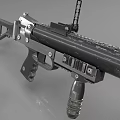 Modern Tactical Weapon Featuring Black Metal Rail System Barrel and Grip Design