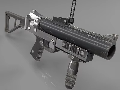 Modern Tactical Weapon Featuring Black Metal Rail System Barrel and Grip Design 3d model
