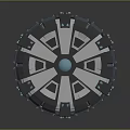 Circular Futuristic Device with Modular Components and Blue Central Hub in Modern Technological Equipment Design