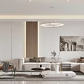 Modern Living Dining Room With White Sofa Coffee Table Chandelier And Decorative Painting