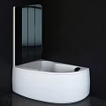 Modern White Curved Bathtub Design With Sleek Surface In Dark Bathroom Interior