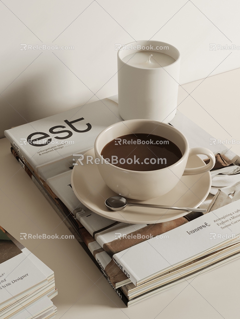 Ornaments Combination Coffee Cup Book Aromatherapy 3d model