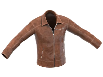 Brown Leather Jacket With Front Zipper Classic Collar And Stylish Casual Design 3d model