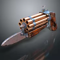 Vintage Multi Barrel Firearm With Brass Barrels Wooden Grip And Front Blade Design