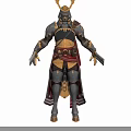 Game Movie Character in Ornate Samurai Armor With Golden Helmet Red Accents Holding Dual Swords
