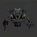 Floating Sci Fi Mechanical Robot With Multiple Arms Weapons And Orange Metallic Accents 3d model