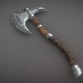 Vintage Handcrafted Axe with Carved Metal Head Wooden Handle and Leather Wrap