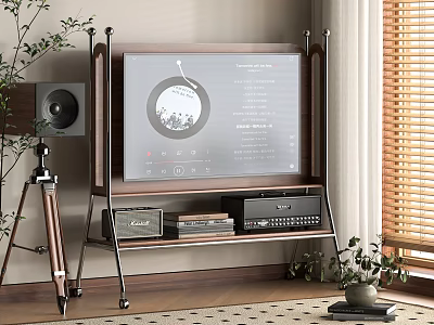 Modern TV Stand Design With Wooden Frame Metal Legs TV Speakers And Decor Items 3d model