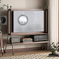 Modern TV Stand Design With Wooden Frame Metal Legs TV Speakers And Decor Items
