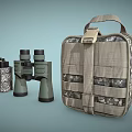Weapons Related Military Gear With Camouflage Radio Binoculars And Tactical Pouch