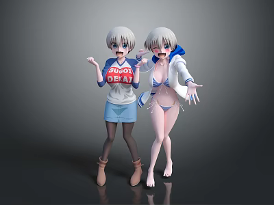 Gray Haired Game and Movie Characters in Different Outfits With Playful Expressions 3d model