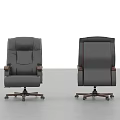Grey Ergonomic Office Chair With Leather Upholstery Wooden Armrests And Swivel Base