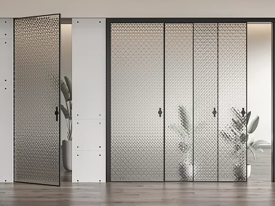 Modern Perforated Room Dividers With Metal Frame In Stylish Interior Space With Plants 3d model