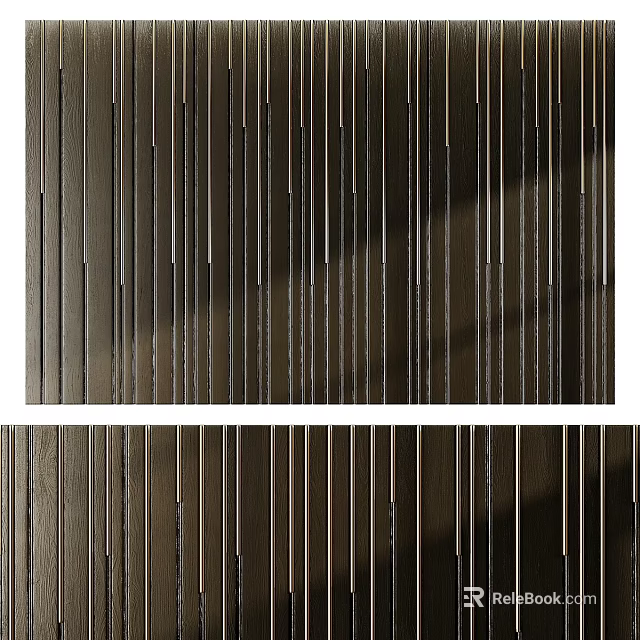 Vertical Striped Textured Wall Panels With Dark Wooden Texture And Light Shadow Effects 3d model 