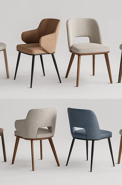 Modern Dining Chairs With Fabric Seats And Wooden Legs In Various Colors 3d model
