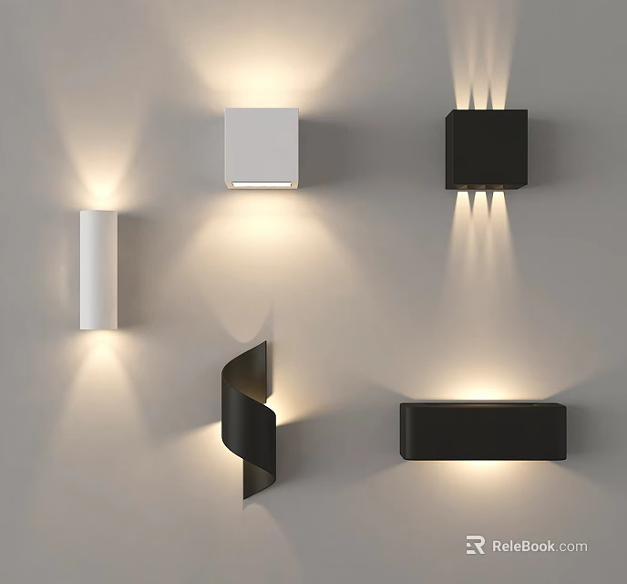 Modern Wall Sconces With Black White Finishes And Various Design Shapes 3d model 
