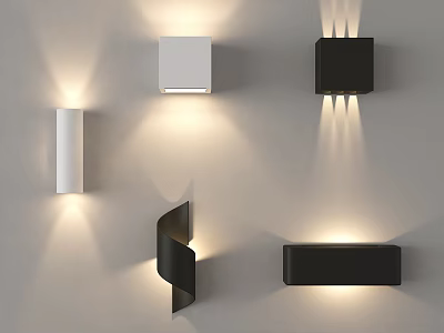 Modern Wall Sconces With Black White Finishes And Various Design Shapes 3d model
