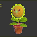 Yellow Sunflower with Smiling Face in Orange Pot and Green Leaves on Gray Background