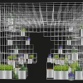 Modern Garden Landscape With Metal Grid Structure And Hanging Planters With Lavender And Green Plants