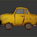 Vintage Yellow Small Car With Rusty Exterior Red Headlights And Classic Design