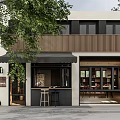 Modern Commercial Storefront with Black Awning Wooden Accents and Large Glass Windows