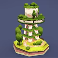Ivy Covered Multi Story Tower With Windows And Greenery Surrounded by Trees and Grass