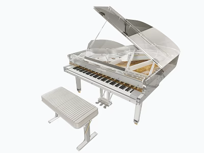 Artistic Collection of Musical Instruments and Art Supplies with Piano Paintbrushes and Canvas 3d model