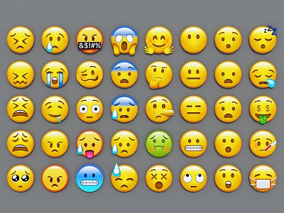 Yellow Emoji Charms With Various Expressions For Decoration Use 3d model