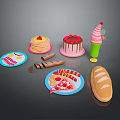 Assorted Delicious Foods Including Pancakes Cake Ice Cream Bacon Pizza And Bread