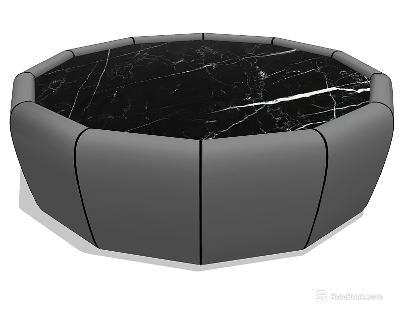 Modern Octagonal Coffee Table With Black Marble Top White Veining And Gray Base 3d model