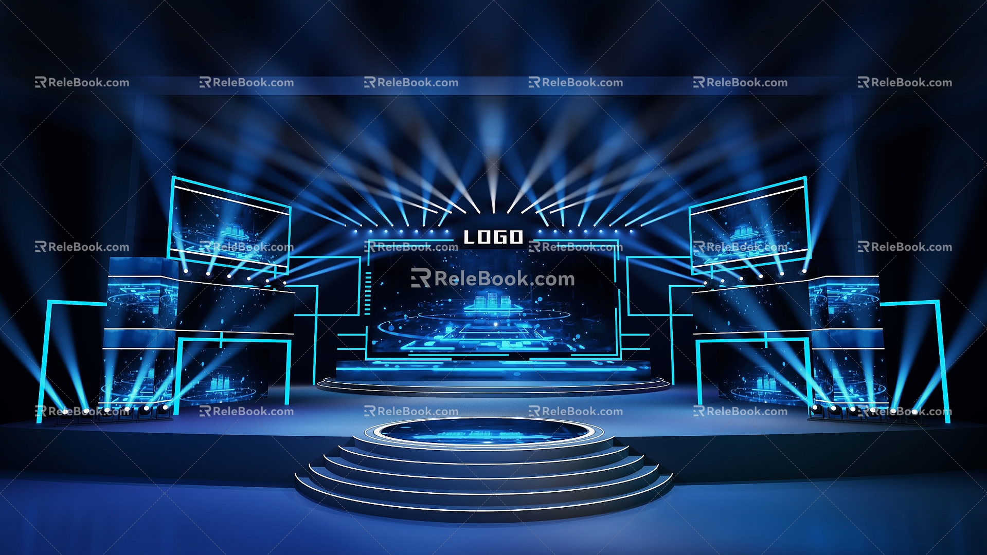 Stage design technology stage lighting design blue technology lighting lines 3d model