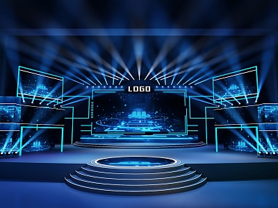 Stage design technology stage lighting design blue technology lighting lines 3d model