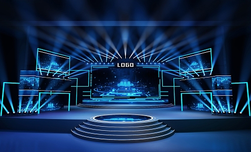 Stage design technology stage lighting design blue technology lighting lines 3d model