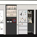 Modern Kitchen With Refrigerators Adorned With Magnets Cabinets And Glassware Storage