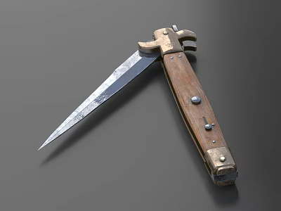 Vintage Hardware Tool Folding Knife With Wooden Handle And Metal Blade 3d model
