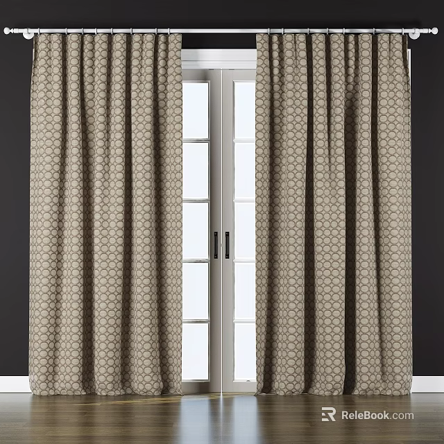 Neutral Tone Textured Curtains With Geometric Pattern For Modern Window Decoration 3d model 