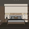 Modern Minimalist Bedroom Interior With Wooden Bed Nightstand Wardrobe Area Rug And Floor Lamp