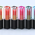 Neatly Arranged Colorful Lipstick Cosmetics With Transparent Square Cases And Black Bases