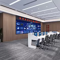 Modern Control Room Featuring Large Screen Wall Data Displays Computer Workstations And Office Chairs 3d model
