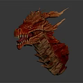 Red Dragon Head Game and Movie Character 3D Rendered with Sharp Horns and Scaly Texture