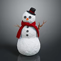 Snowman Decoration With White Body Black Top Hat Red Scarf And Stick Arms