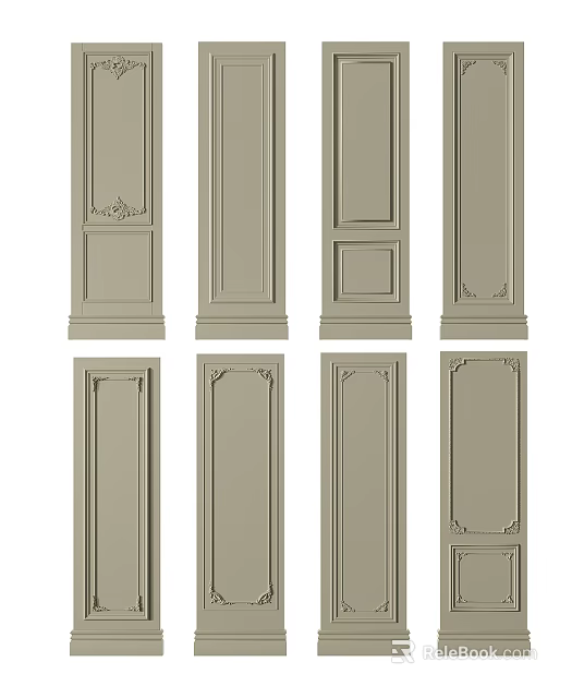 Various Decorative Wainscoting Panel Designs In Neutral Tone For Interior Walls 3d model