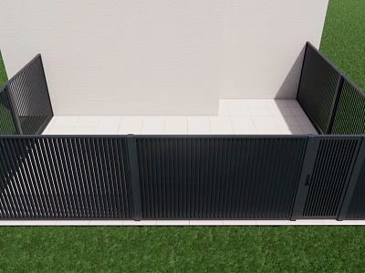 Modern Black Metal Fence Design for Outdoor Space with Green Grass and White Wall 3d model