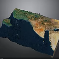 Detailed 3D Terrain Model With Colorful Elevated Landforms And Ocean Regions