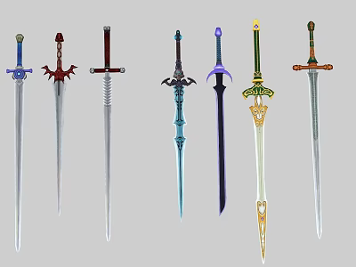 Weapons Collection of Various Decorative Swords with Unique Handle and Blade Designs 3d model